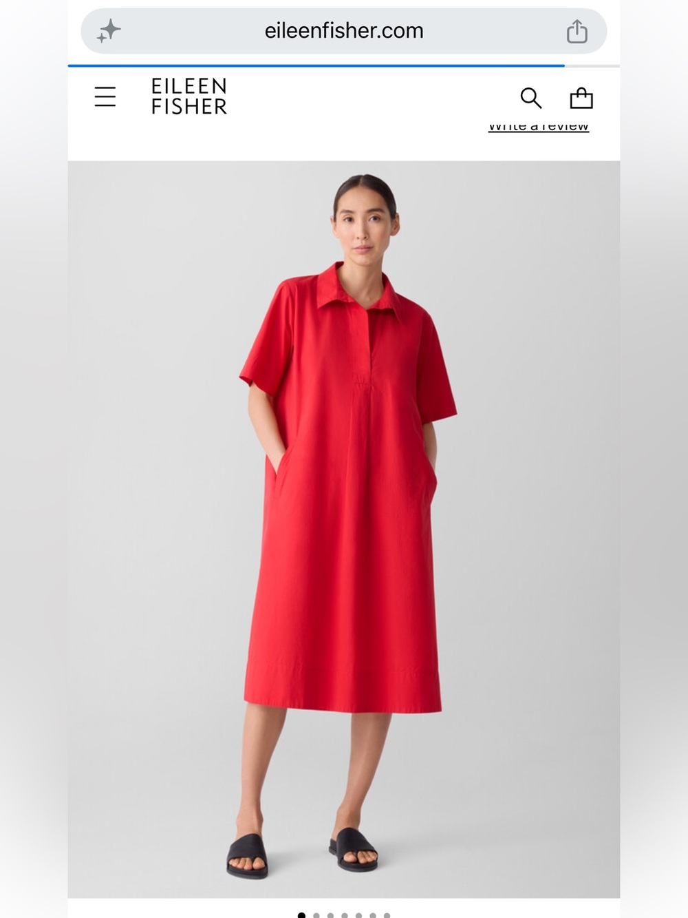 Eileen Fisher Washed Organic Cotton Poplin Split Neck Dress | Medium